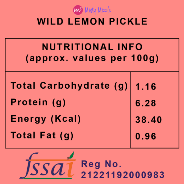 Nutritional Info - Wild Lemon Pickle
